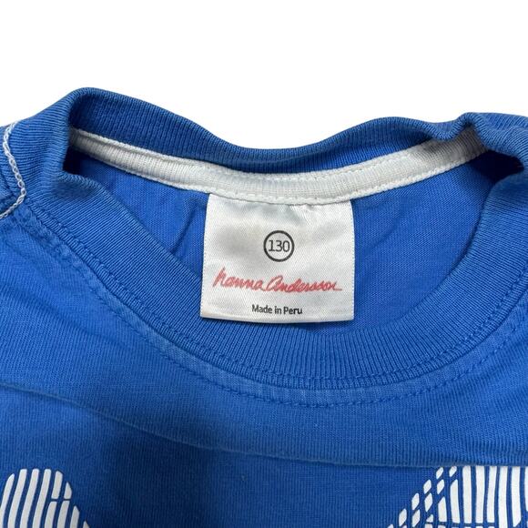 HANNA ANDERSSON Blue Stripe Airplane Solid Short Sleeve Tee Sz 8 130 Kids Cotton - Picture 3 of 5